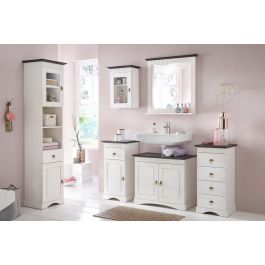 6 tlg Badmöbel- Set aus Kiefernholz weiß/braun