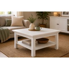 Couchtisch Kiefer massiv weiß 76x76 cm mit Ablage