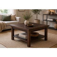 Couchtisch Kiefer massiv kolonial 76x76 cm mit Ablage