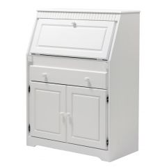 Sekretär aus massiver Kiefer weiß lackiert – Landhaus Schreibtisch mit Schreibklappe und Stauraum-weiß