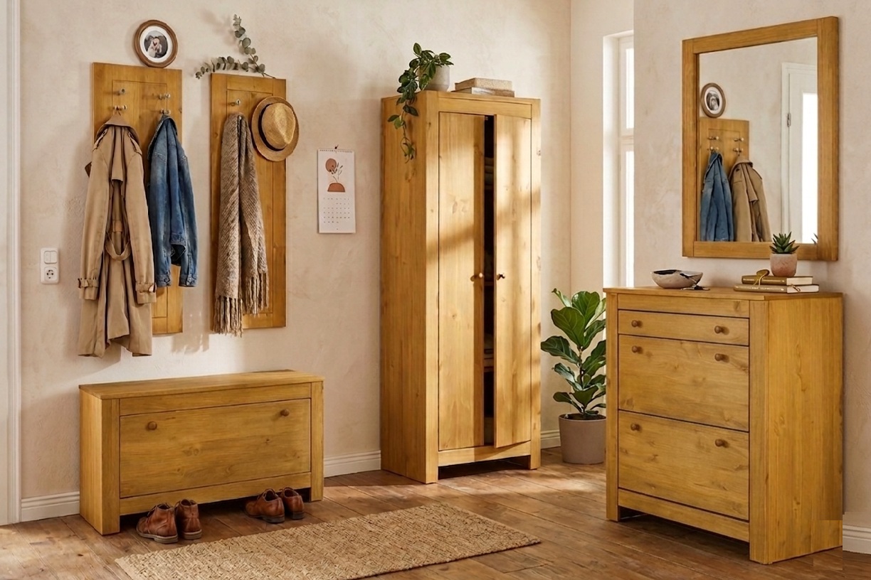 6-tlg. Garderoben-Set aus massiver Kiefer